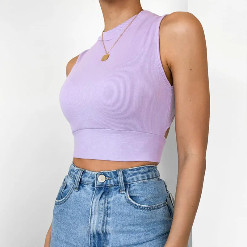 Sexy backless women tank top bandage slim crop top summer 2024 casual streetwear tops solid cotton soft criss cross top
