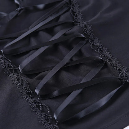 Vintage Tops Goth T-shirt Women Bodycon Bandage Lace Black T-shirts Gothic Streetwear Sexy Female Top Casual Mesh Tee