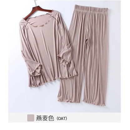 Factory wholesale summer 2025 new silk light Modale pajamas women seven sleeves nine wide-legged pants home clothing set