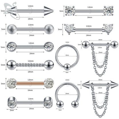 ZS 2 Pcs/lot Heart Crystal Nipple Piercings Men Women Tassel Drop Stainless Steel Nipple Ring Barbell Body Piercing Jewelry 14G Badiee Stylez