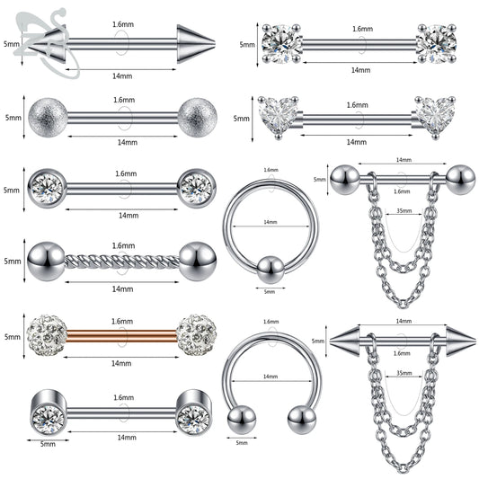 ZS 2 Pcs/lot Heart Crystal Nipple Piercings Men Women Tassel Drop Stainless Steel Nipple Ring Barbell Body Piercing Jewelry 14G Badiee Stylez