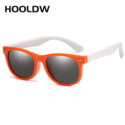 HOOLDW New Kids Sunglasses Children Polarized Sun Glasses Boys Girls Glasses Silicone Flexible Safety Baby Shades UV400 Eyewear orange white