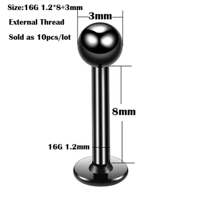 10Pcs/20Pcs/50Pcs G23 Titanium Labret Piercing Internal & External Design Lip Piercing Labret Stud Cartilage Helix Piercing Badiee Stylez