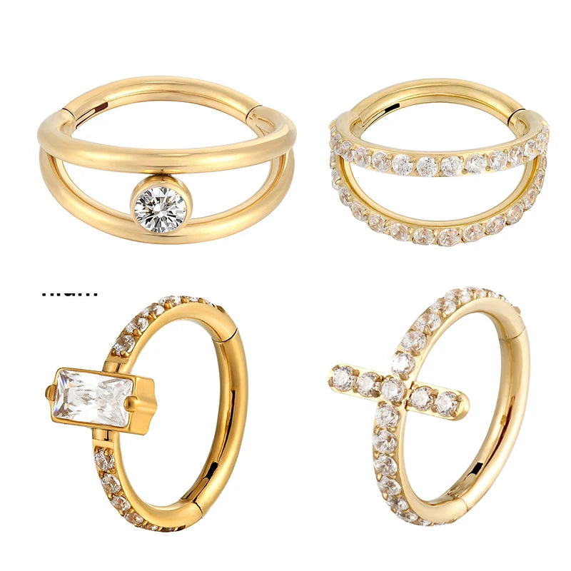 New G23 Titanium Piercing High Quality CZ Nose Ring Earrings 8/10/12mm Body Jewelry 16G ASTM f136 Titanium Nose Septum Piercings