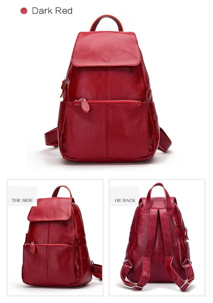 Zency Genuine Leather Women Backpack High Quality Large Capacity Travel Bag Knapsack Schoolbag Shoulder For Ladies Beige Black