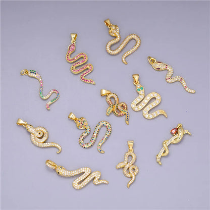 Juya Handmade Luxury Rainbow Zirconia 18K Gold Plated Decoration Snake Charms For DIY Fashion Talisman Jewelry Making Supplies