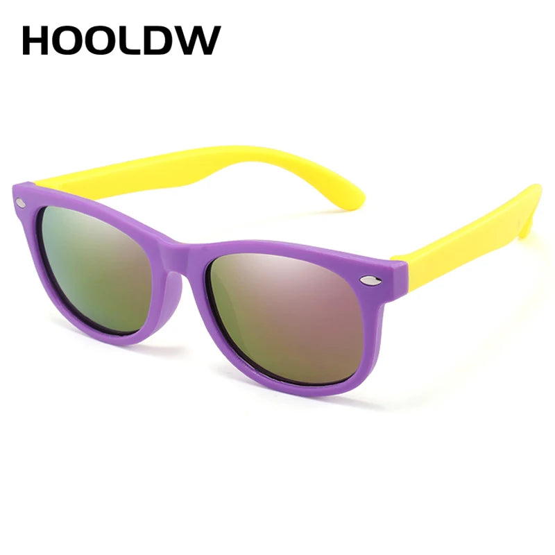 HOOLDW New Kids Sunglasses Children Polarized Sun Glasses Boys Girls Glasses Silicone Flexible Safety Baby Shades UV400 Eyewear purple yellow 2