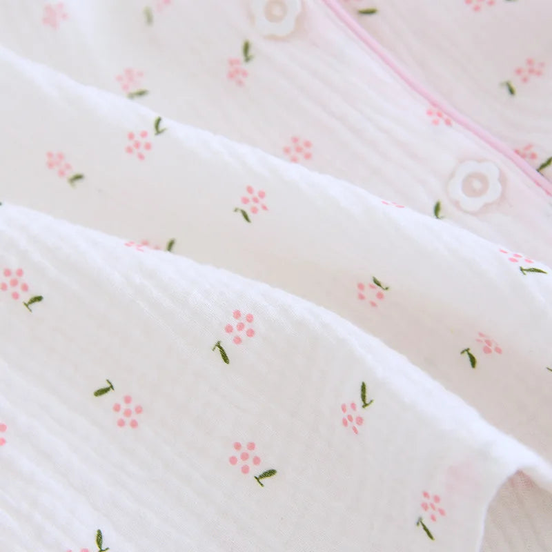 Fdfklak Spring Fall Full Sleeve Homewear Loose 2Pcs Pajama Set 100% Gauze Cotton Casual Print Sleeping Shirt Home Wear Clothes