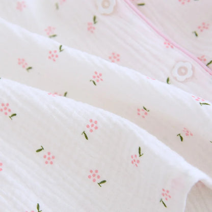 Fdfklak Spring Fall Full Sleeve Homewear Loose 2Pcs Pajama Set 100% Gauze Cotton Casual Print Sleeping Shirt Home Wear Clothes