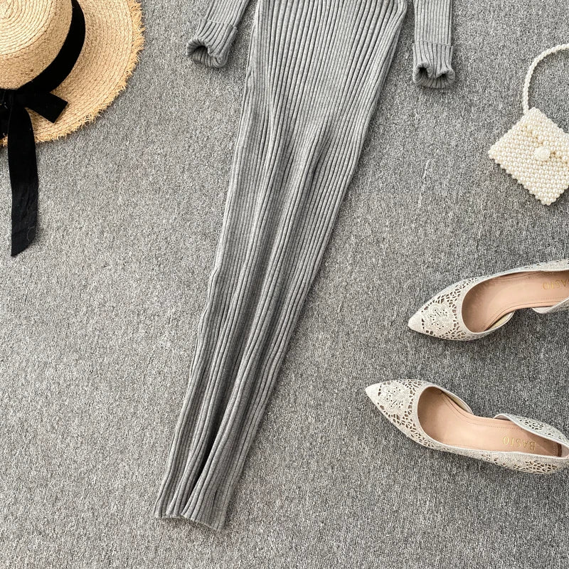 SINGRAIN Women Autumn Knitted Dress V Neck Sexy Slim Elastic Oversized Basic Bodycon Long Dress Winter knit Warm Sweater Dresses