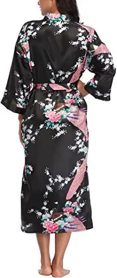 Sexy Women Long Robe With Pocket Wedding Bride Bridesmaid Dressing Gown Rayon Kimono Bathrobe Large Size S-XXXL Night Dress