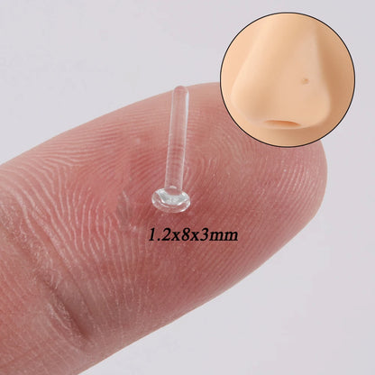 1PC Glass Nose Stud Transparent Glass Straight Nose Ring Retainer Holder Hoop Earrings Belly Ring Navel Piercing Jewelry