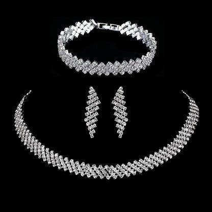 TREAZY Silver Color Rhinestone Crystal Bridal Jewelry Sets for Women Necklace Earrings Bracelet Set Wedding Jewelry Accessories style 14 Clear