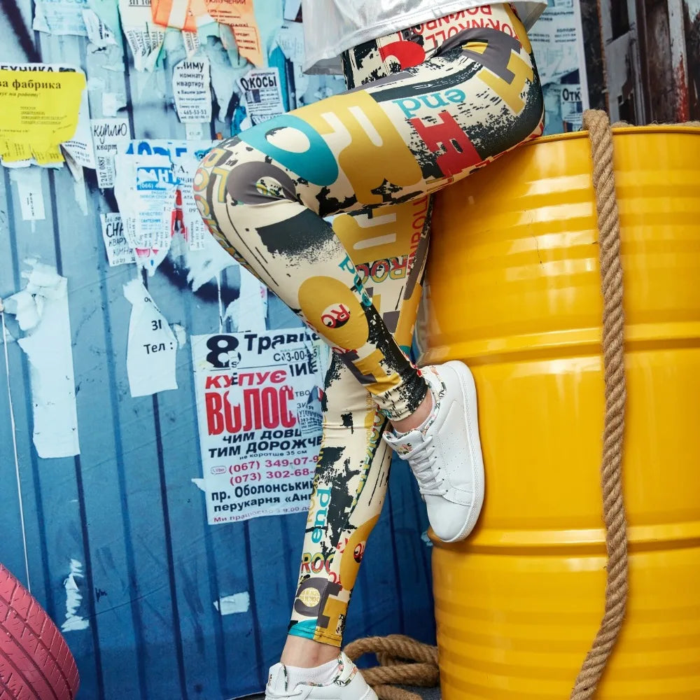 Women Leggings High Waist Cartoon Comic Beauty Print Trousers Soft Female Casual Elastic Pant