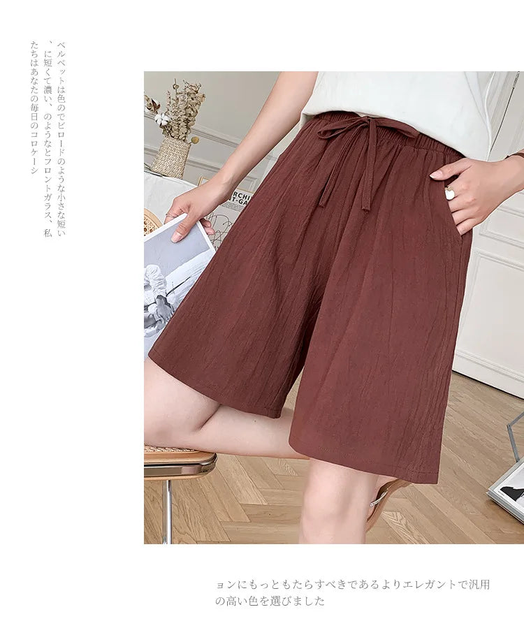 2024 Women Cotton Shorts,Summer Casual Solid Two Pockets shorts high waist loose shorts for girls Soft Cool female shorts