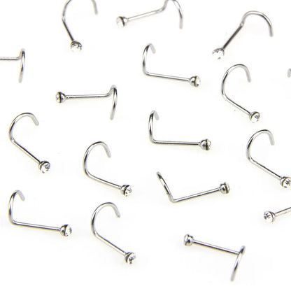 20pcs/lot Stainless Steel Crystal Rhinestone Nose Studs Hooks Bar Pin Nose Rings Body Piercing Jewelry For Women