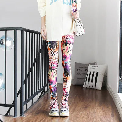 Women Leggings High Waist Cartoon Comic Beauty Print Trousers Soft Female Casual Elastic Pant 13 One Size