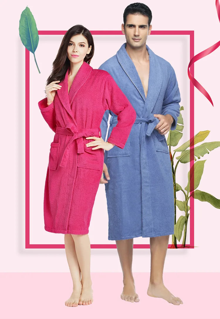 Home Bathrobe 100% Cotton pink Toweling Terry Robe Unisex lovers Soft Bath Robe Men And Women Nightrobe Sleepwear Casual 2024