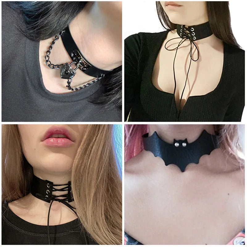 Sexy Trendy Vintage Charm Round Gothic Collar Necklaces Jewelry Gift Gothic Leather Heart Harajuku Women Punk Choker Necklace