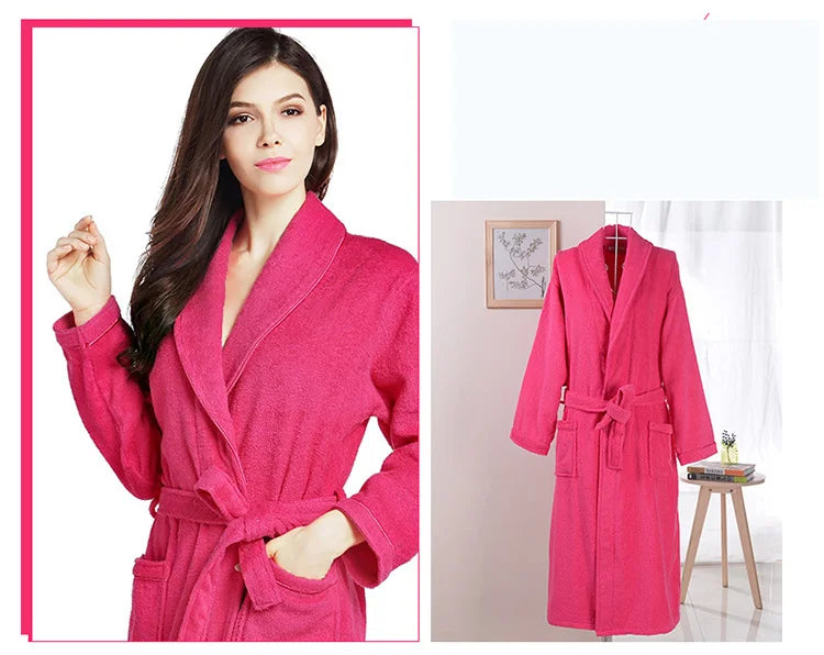 Home Bathrobe 100% Cotton pink Toweling Terry Robe Unisex lovers Soft Bath Robe Men And Women Nightrobe Sleepwear Casual 2024