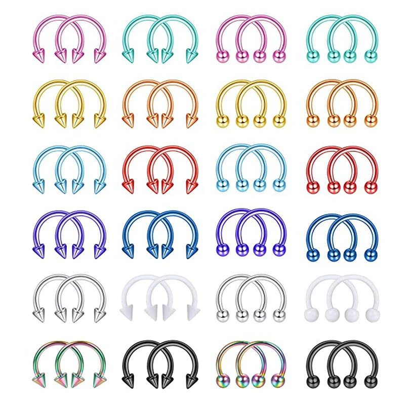 2pcs Stainless Steel Nose Hoop Ring Septum Rings Lip Studs Nostril Earrings Circular Tragus Ear Piercing Horseshoe Body Jewelry Badiee Stylez