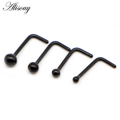Alisouy 1PC Nose Studs Ball Round Nose Rings L-Shape Gold Color Nostril Stainless Steel Nose Piercing Body Jewelry For Women Badiee Stylez