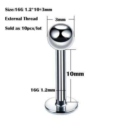 10Pcs/20Pcs/50Pcs G23 Titanium Labret Piercing Internal & External Design Lip Piercing Labret Stud Cartilage Helix Piercing Badiee Stylez