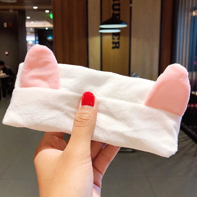 Wash Face Hair Holder Hairbands Soft Warm Coral Fleece Bow Animal Ears Headband For Women Girls Turban Fashion Hair Accessories thin white