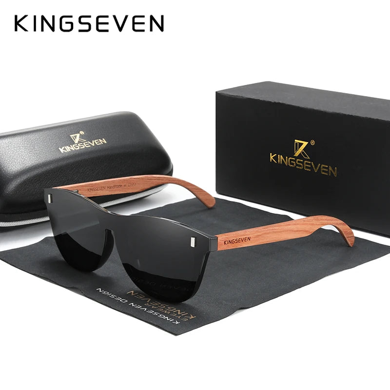 KINGSEVEN Women's Glasses Natural Bubinga Wooden Sunglasses Men Polarized Fashion Sun Glasses Original Wood Oculos de sol Black bubinga wood Kingseven Original