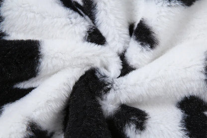 Goth Dark Punk Style Gothic Crop Faux Fur Y2k Coats Fashion Color Block Long Sleeve Women Cardigan Jackets Warm Streetwear 2023