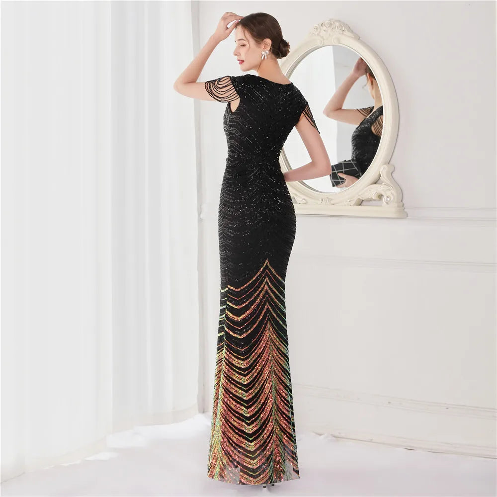 DEERVEADO Elegant V Neck Mermaid Evening Dress Long Luxury Beads Women Evening Party Dresses 2025 New Formal Dress 19085 Badiee Stylez