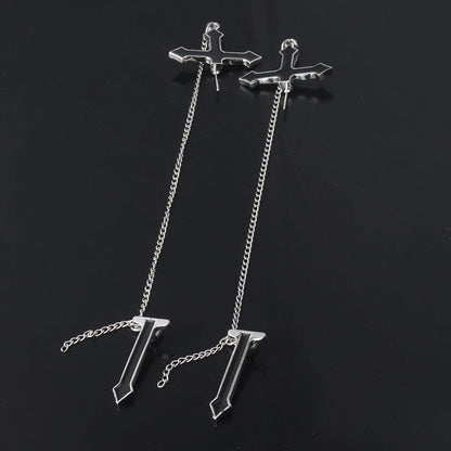 2Pcs Vintage Black Cross Earrings Punk Goth Long Chain Harajuku Streetwear Unisex Stud Earrings For Women Men Korean Jewelry Badiee Stylez