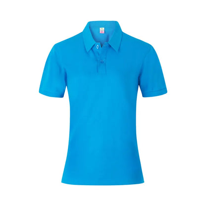 Women's 100% Combed Cotton Pure Cotton Short-sleeved Polo Shirt Custom Printed Embroidery Lgoo Solid Color Breathable Polo Shirt Hole blue