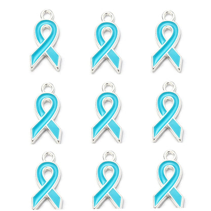 10pcs/lot Breast Cancer Awareness Ribbon Pendant Pink Ribbon Charm Pendants DIY Accessories for Women Jewelry Necklace Bracelet Silver light blue