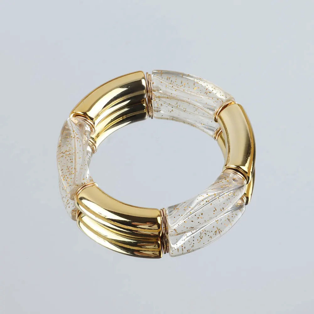 FishSheep Bohemian Transparent Acrylic Foil Bamboo Bracelets for Women Elastic Beads Link Chain Cuff Bracelets & Bangles Jewelry Gold Foil Gold