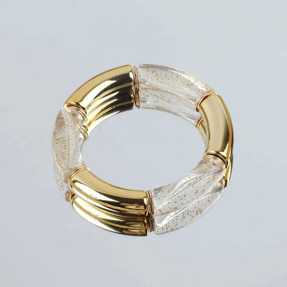 FishSheep Bohemian Transparent Acrylic Foil Bamboo Bracelets for Women Elastic Beads Link Chain Cuff Bracelets & Bangles Jewelry Gold Foil Gold