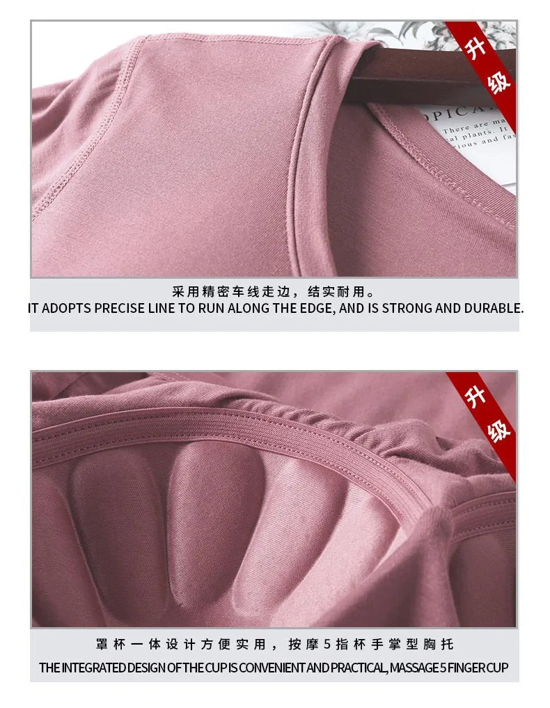 2025 summer new ladies modal pajamas two-piece suit with chest pad short-sleeved cropped trousers plus size home service set