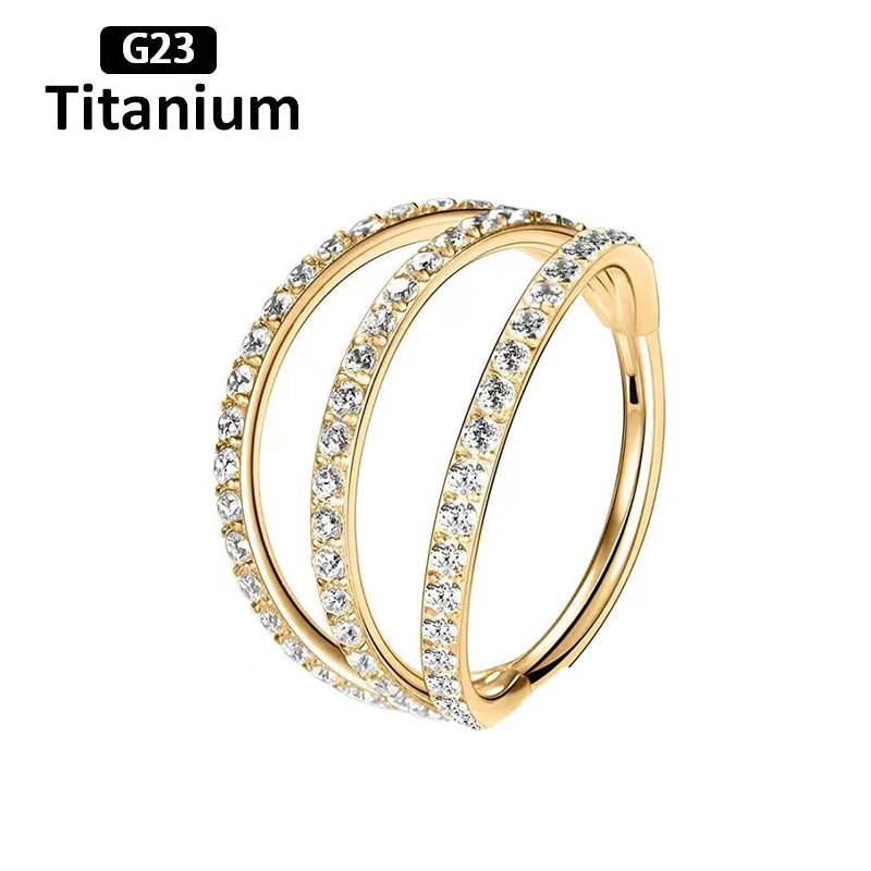 New G23 Titanium Piercing High Quality CZ Nose Ring Earrings 8/10/12mm Body Jewelry 16G ASTM f136 Titanium Nose Septum Piercings Gold Ring 3