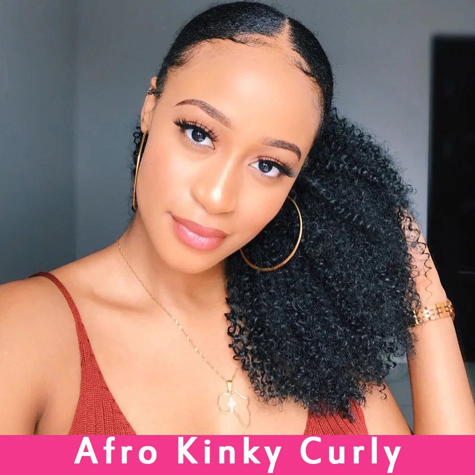 Alibele Mogolian Afro Kinky Curly Drawstring Ponytail Human Hair Extensions 4B 4C Remy 10-28inch Long Clip In Ponytail Extension - Badiee Stylez