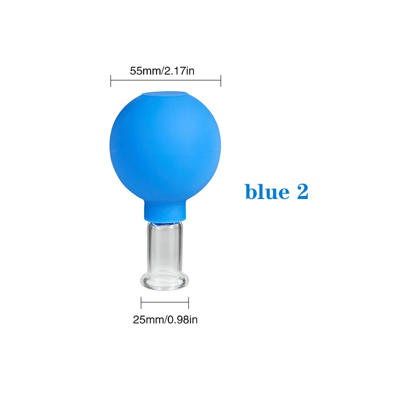 Face Massager Vacuum Cupping Cups Rubber Head Glass Cup Face Skin Care Anti Wrinkle Face Cupping for Beauty Face Care Tool Blue-02