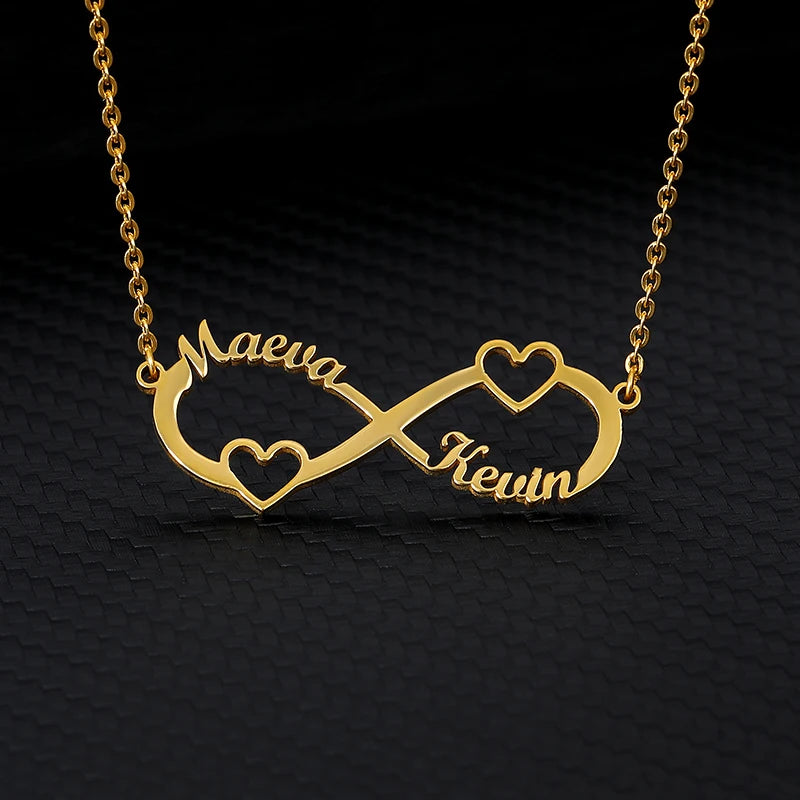 Custom Double Heart Two Names Infinity Necklaces For Women Stainless Steel Customized Necklace Pendant Personalized Jewelry Gift Badiee Stylez