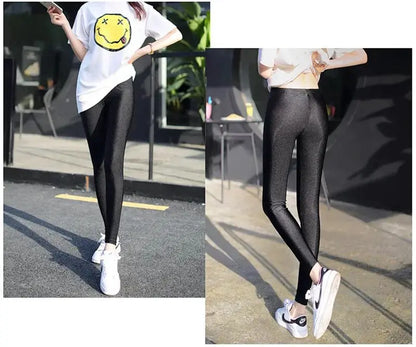lady summer short pants women solid black shine breathable above knee short capris korean skinny neon pant