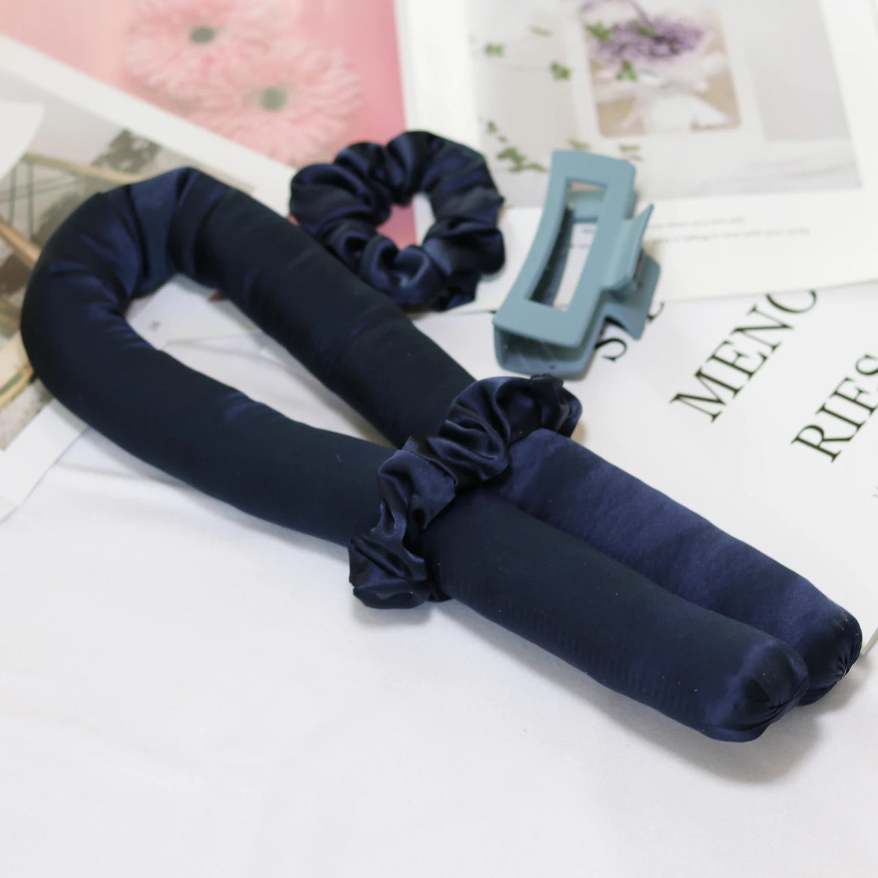 Pure Silk Heatless Curls Hair Curlers Hair Rollers with Hair Clip and Curling Ribbon No Damage to Hair Lazy Curler Set Headband Navy sets