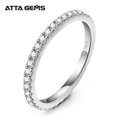 ATTAGEMS Solid 925 Sterling Silver Rings for Women Moissanite Full Eternity Wedding Band Engagement Wedding Ring Fine Jewelry With Certificate White rhodium plated