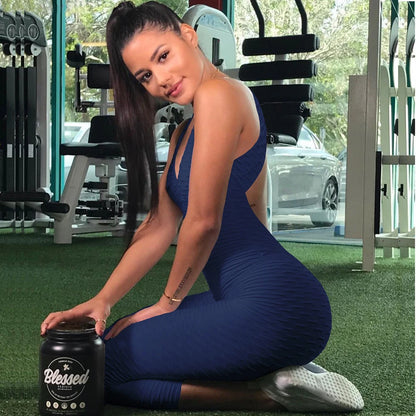 2024 Women's Sports Suit Sleeveless Backless Jumpsuits Costume Quick Dry Gym Bodysuit Tracksuit Fitness Tights Scrunch Leggings Badiee Stylez