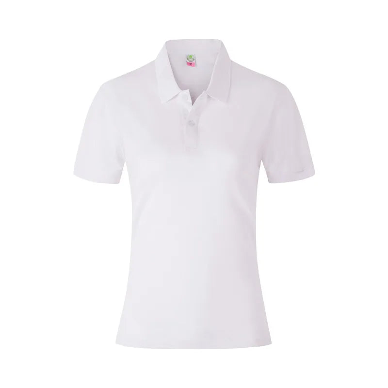 Women's 100% Combed Cotton Pure Cotton Short-sleeved Polo Shirt Custom Printed Embroidery Lgoo Solid Color Breathable Polo Shirt White