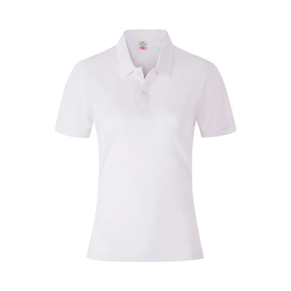 Women's 100% Combed Cotton Pure Cotton Short-sleeved Polo Shirt Custom Printed Embroidery Lgoo Solid Color Breathable Polo Shirt White