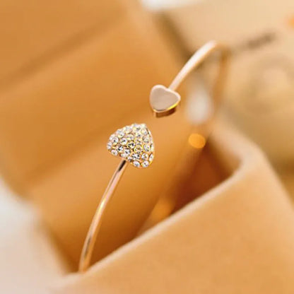 Woozu 2019 New Fashion Adjustable Crystal Double Heart Bow Bilezik Cuff Opening Bracelet For Women Jewelry Gift Mujer Pulseras Gold