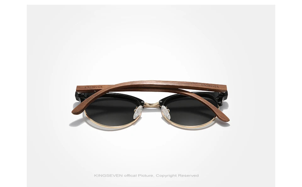 KINGSEVEN Handmade High Quality Black Walnut Wood Sunglasses Men Women Polarized Mirror Sun Glasses Male UV400 Shades Oculos
