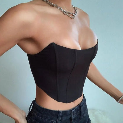 Sleeveless Off Shoulder Fashion Sexy Corset Crop Tops Vest Female Underwear Backless Bustier Top Solid black